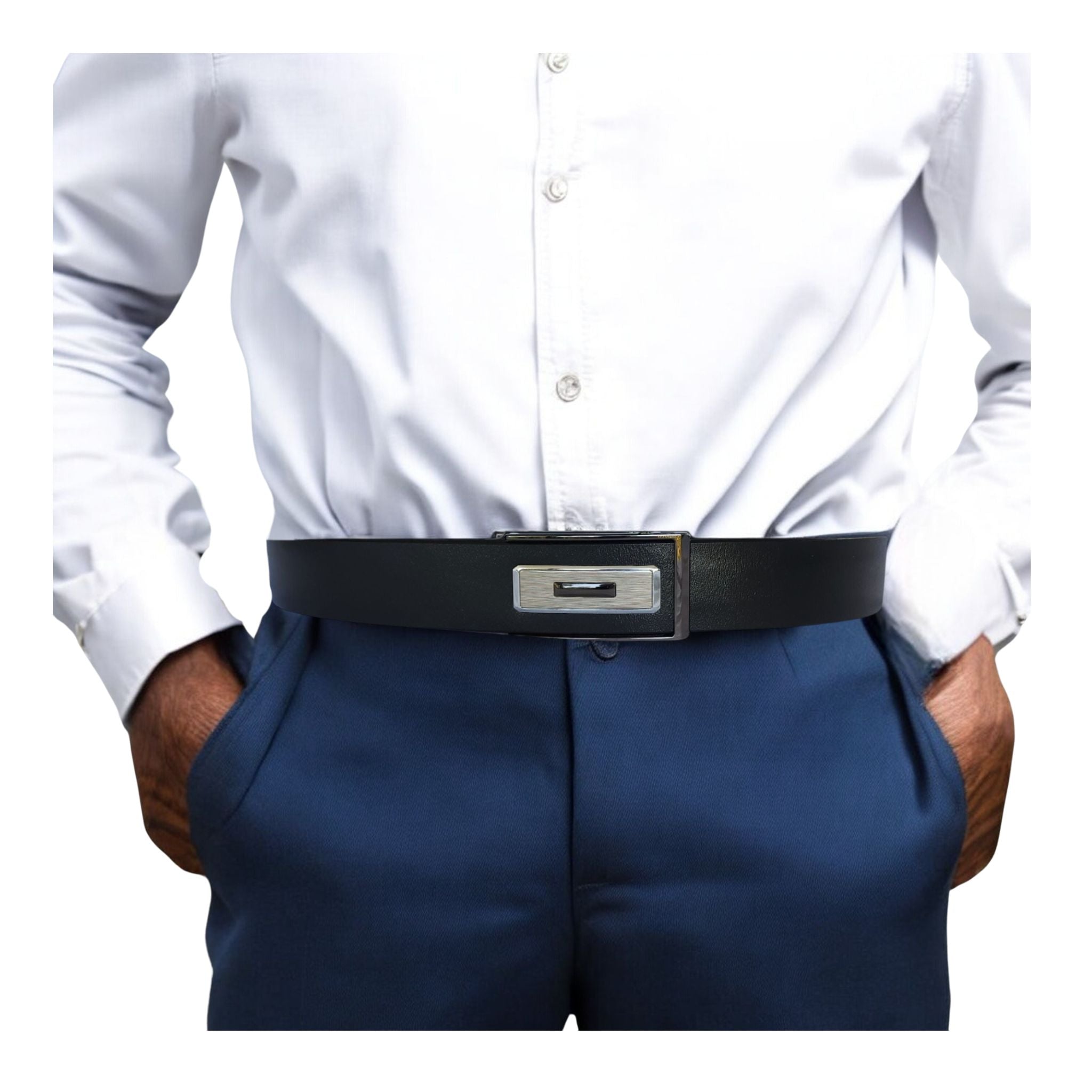 35mm | Black | Top Grain | TuckAway Silver - BeltUp Leather Co.