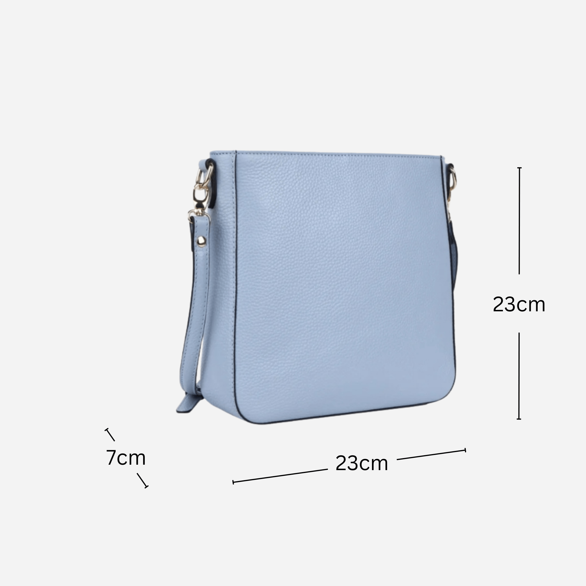 Measurements of Powder Blue Crossbody Handbag | Darwin - BeltUp Leather Co.