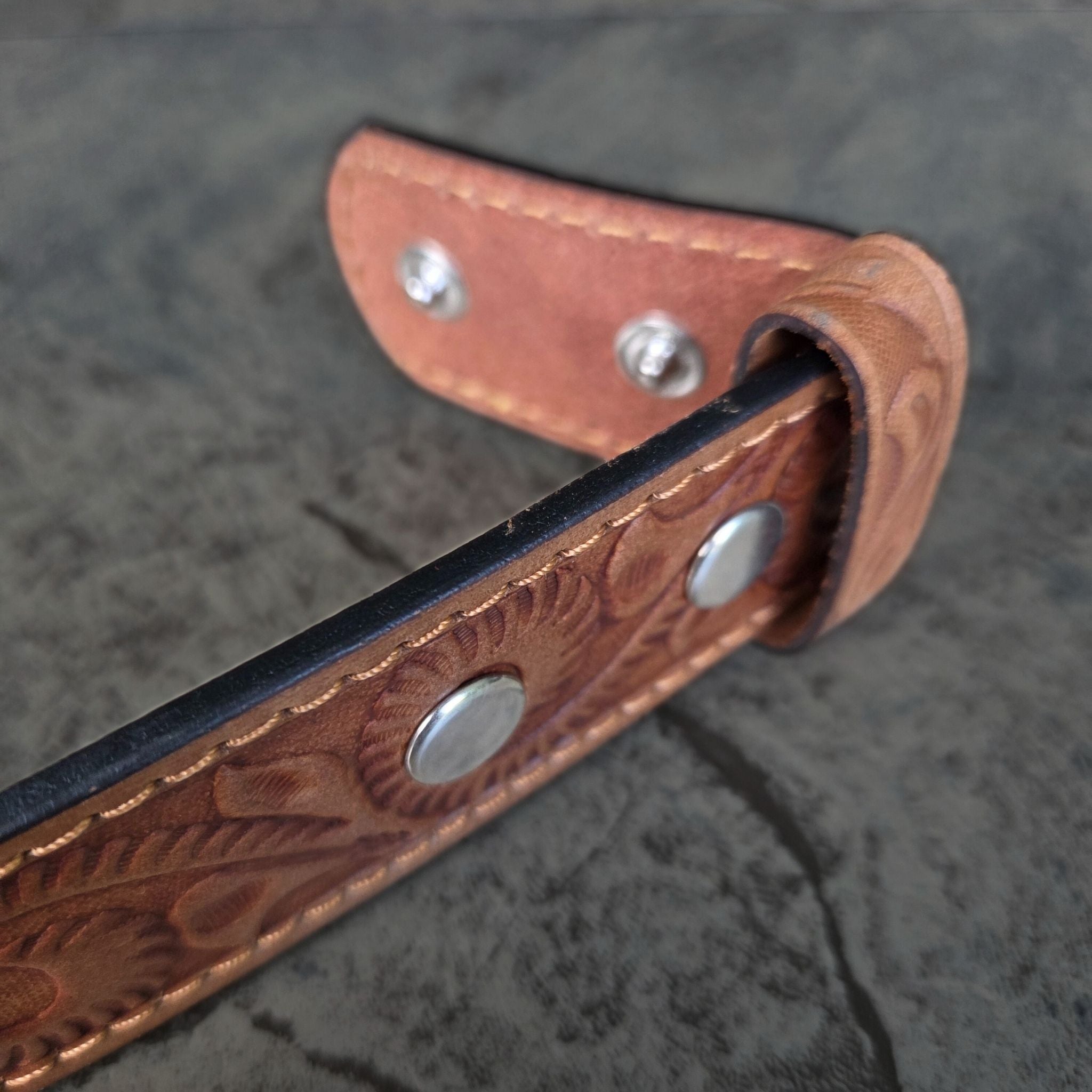 38mm tan leather belt with tribal embossed pattern and press studs - BeltUp Leather Co.
