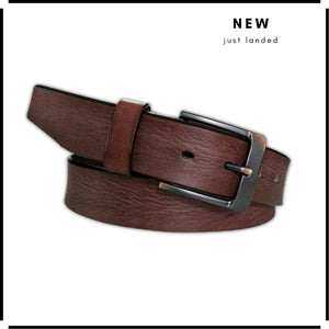 Ladies Marbled Brown Leather Belt with Gunmetal Buckle- 38mm Width