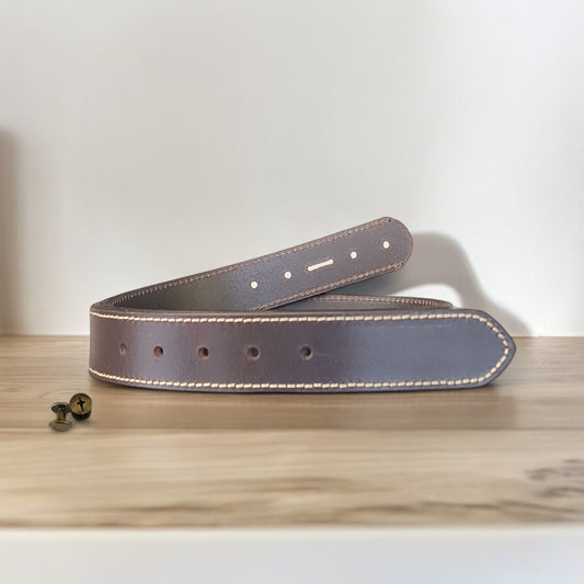 38mm | Brown - Yellow Stitch | Strap Only
