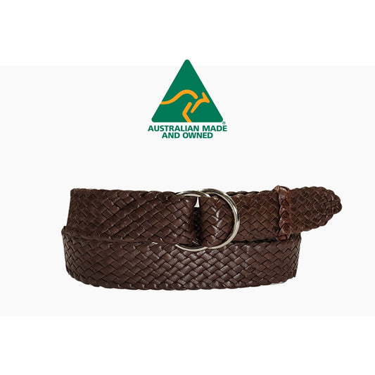 35mm | Brown | Plaited Kangaroo Belt | Ring Buckle