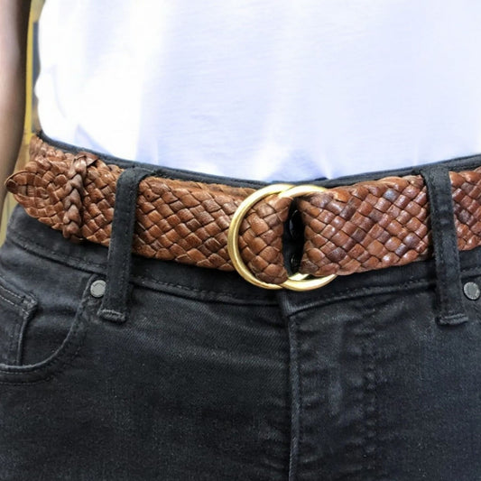 35mm | Brown | Plaited Kangaroo Belt | Ring Buckle