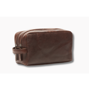 Brown Leather Toiletries Bag Dual Access