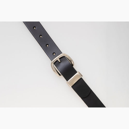 32mm | Black Italian Leather | Round Polished Silver Buckle