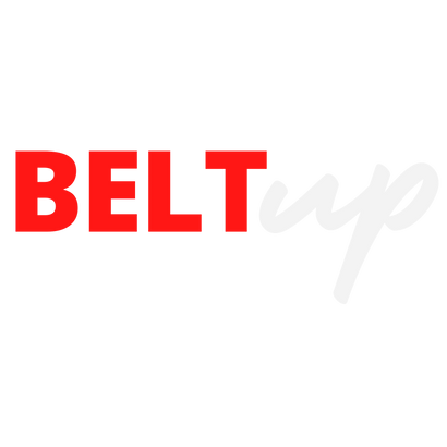 Red text 'BELT' and white 'up' on a transparent background.