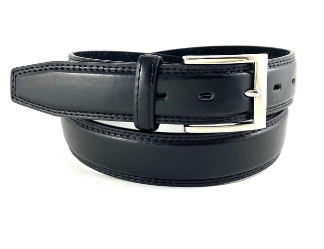 Black Stitched Dress Belt with Nickel Buckle 35mm Width