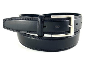 Black Stitched Dress Belt with Nickel Buckle- 35mm Width - BeltUpOnline