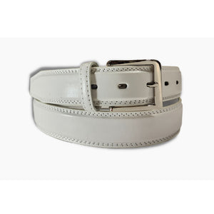 White Stitched Dress Belt with Nickel Buckle- 35mm Width